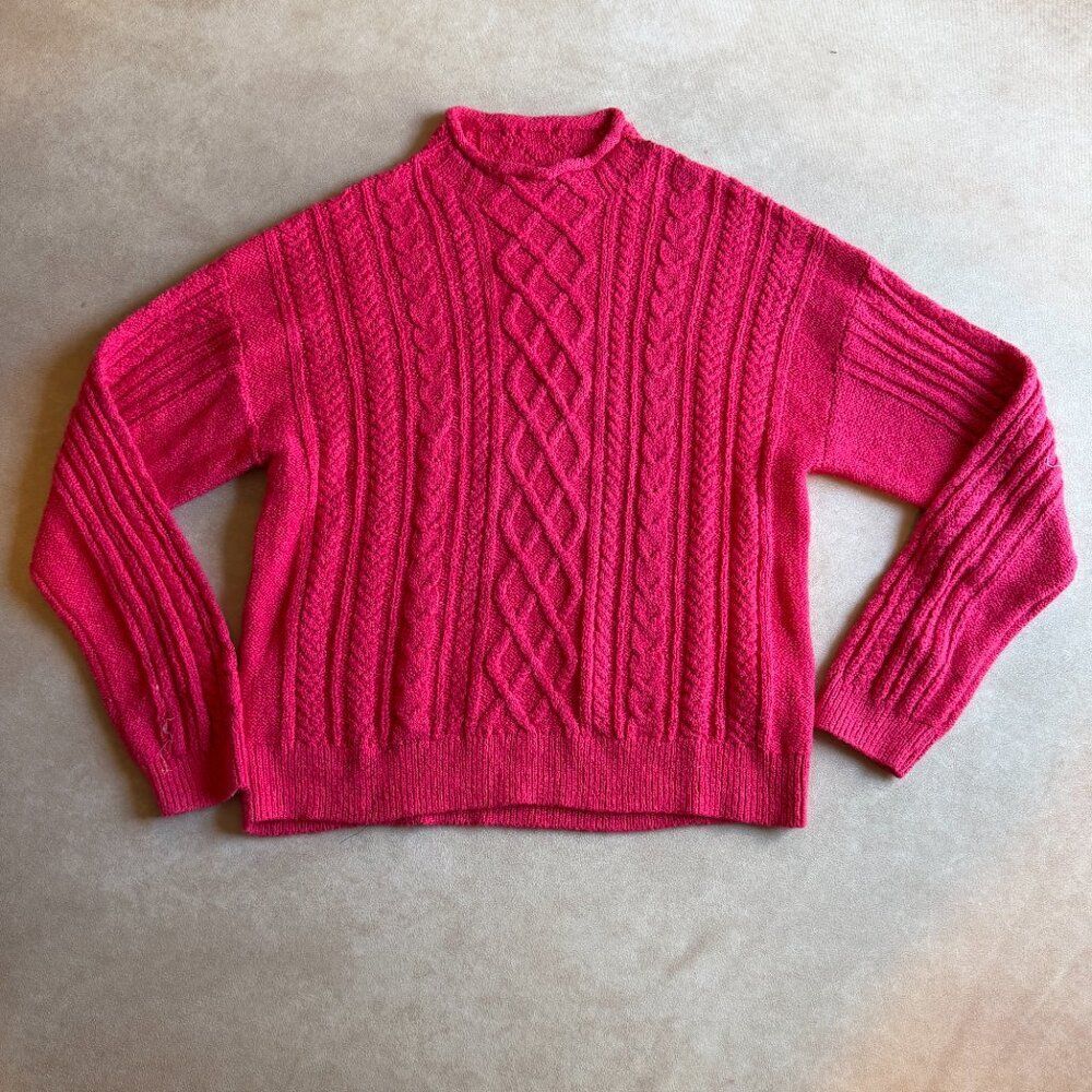 J. Crew Factory Mockneck cable-knit sweater • size large • NWT • CF738 • pink